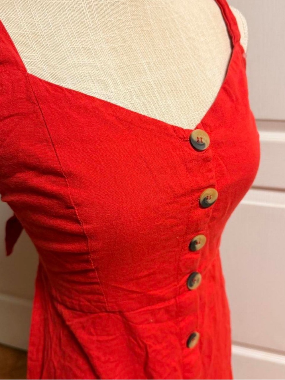 Japna Red Button-Front Mini Dress - Picture 3 of 4